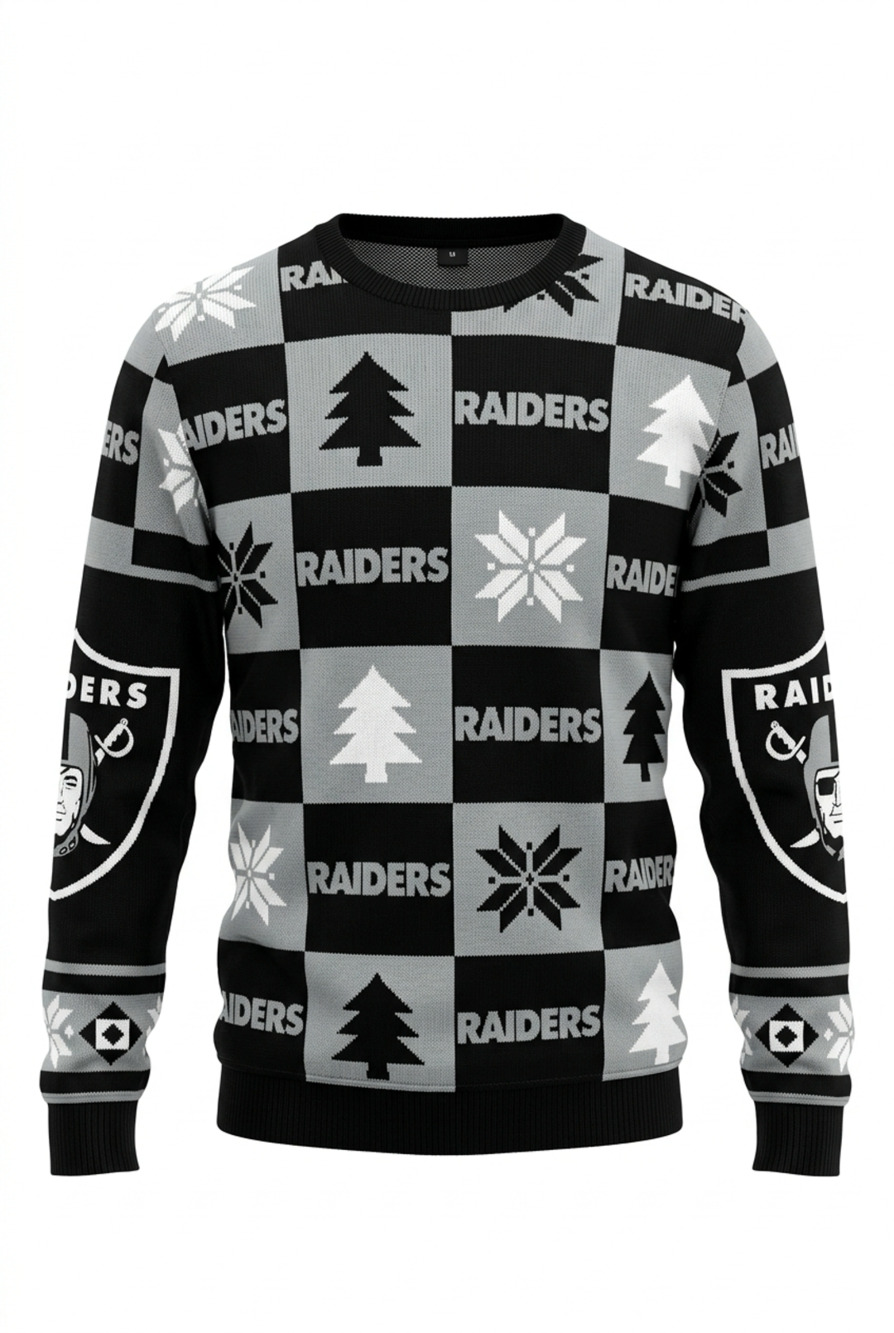Las Vegas Raiders NFL Ugly Christmas Sweater Men’s 2XL Holiday Knit Black Gray